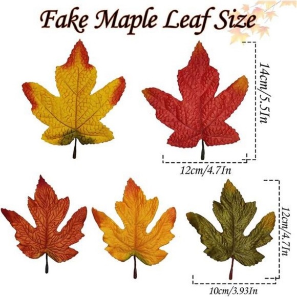 (50PC) Fall Artificial Maple Leaves Fake Leaves for Thanksgiving Halloween Decor - Picture 3 of 8